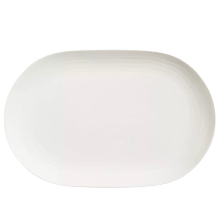 Large white oval serving platter on white background