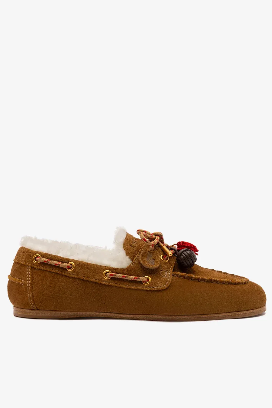 Larroud&amp;eacute;, Cyprus Boat Shoe in Russet Suede and Natural Shearling
