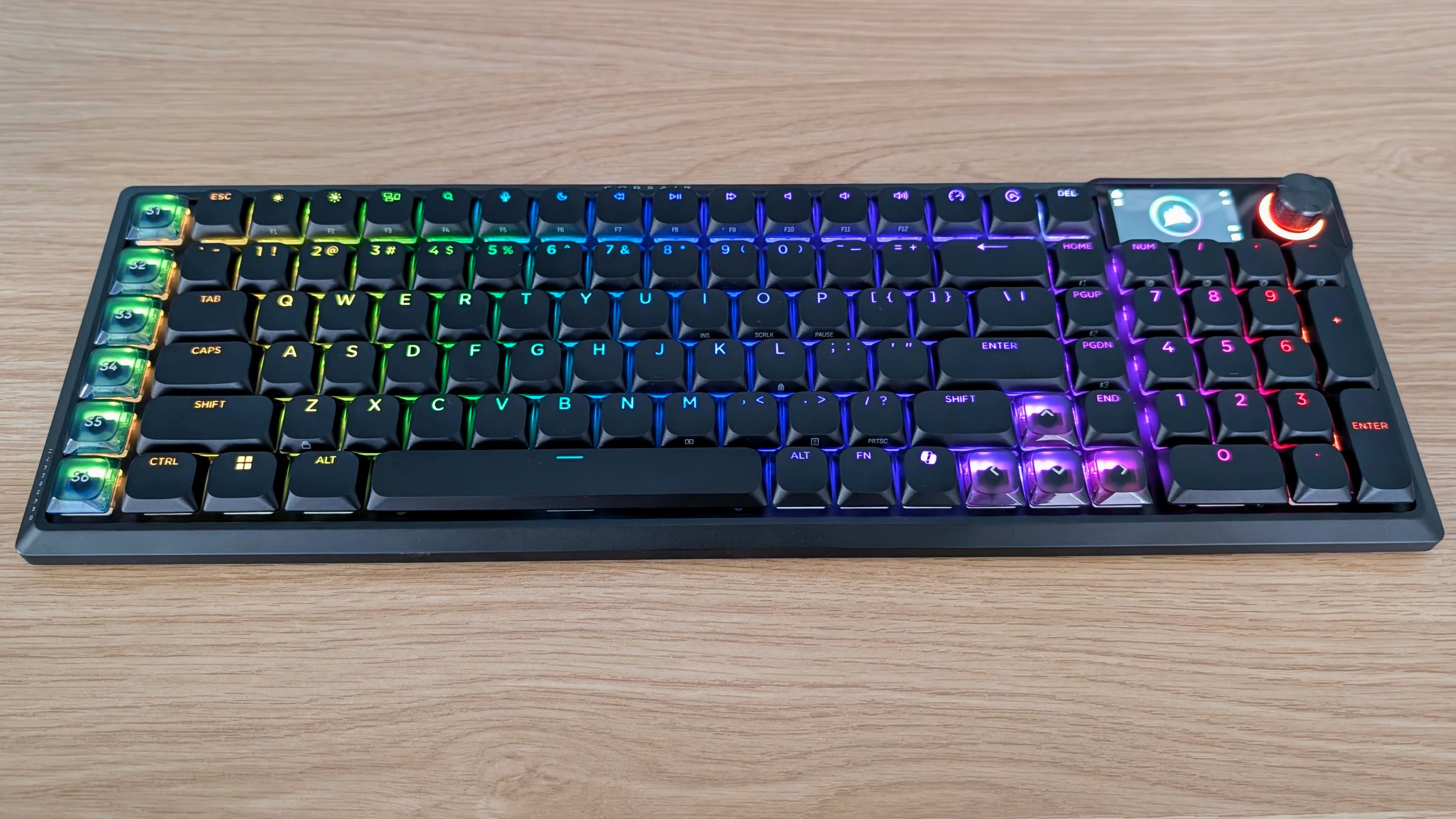 Corsair Vanguard Air 99 Wireless keyboard with LEDs at higher brightness.