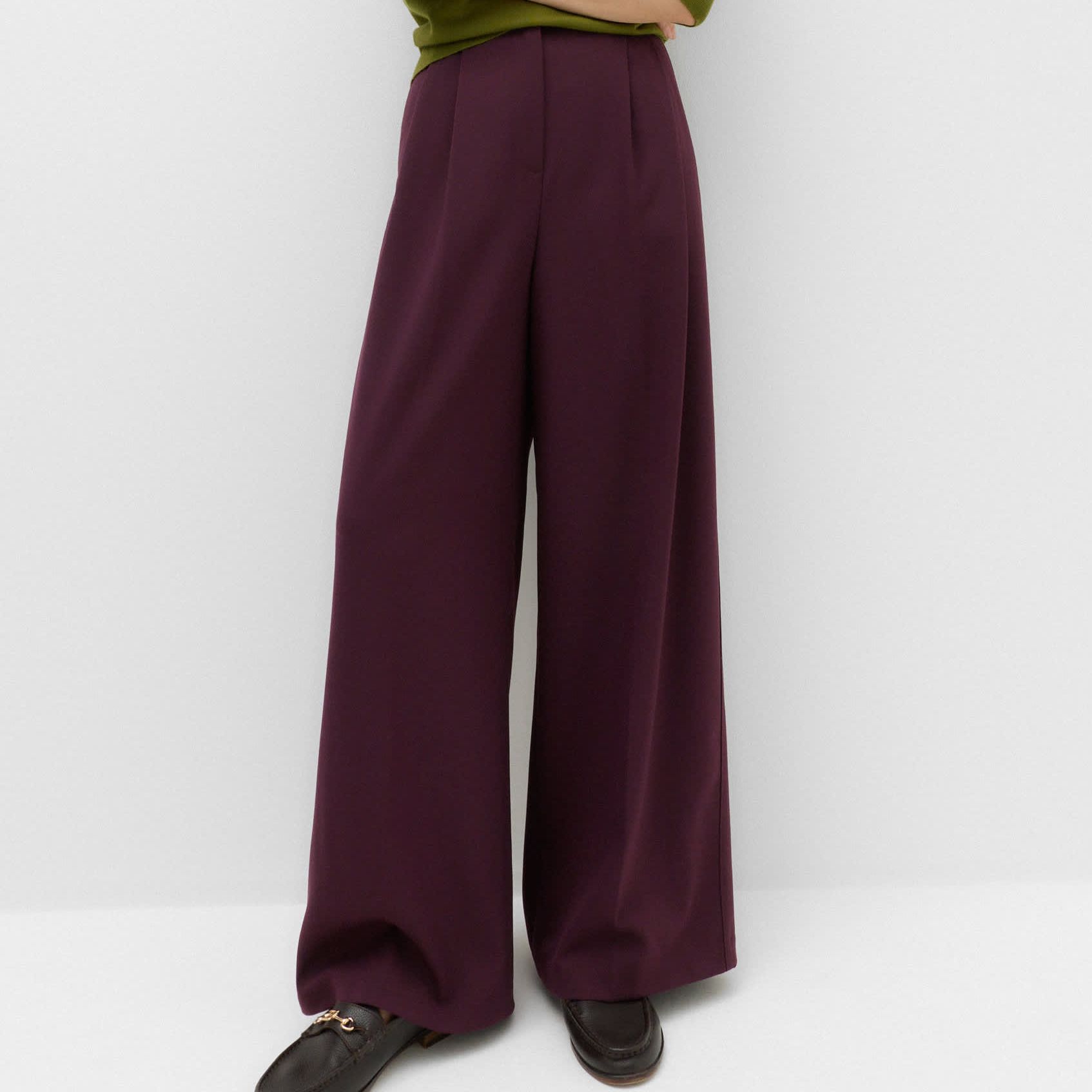 Double Pleated Side Tab Wide Leg Trousers