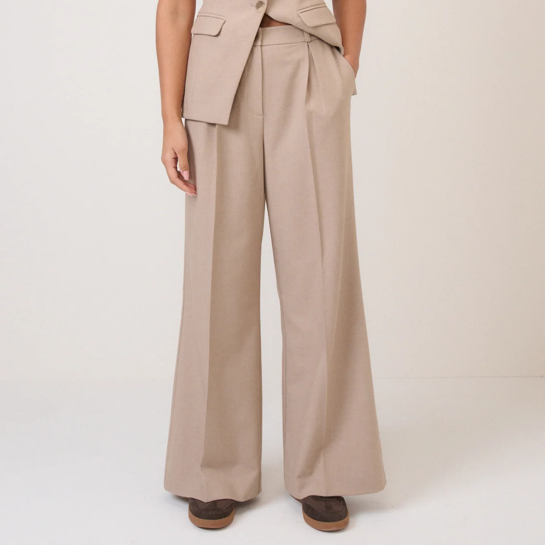 Nobody's Child, Beige Wide Leg Tailored Trousers