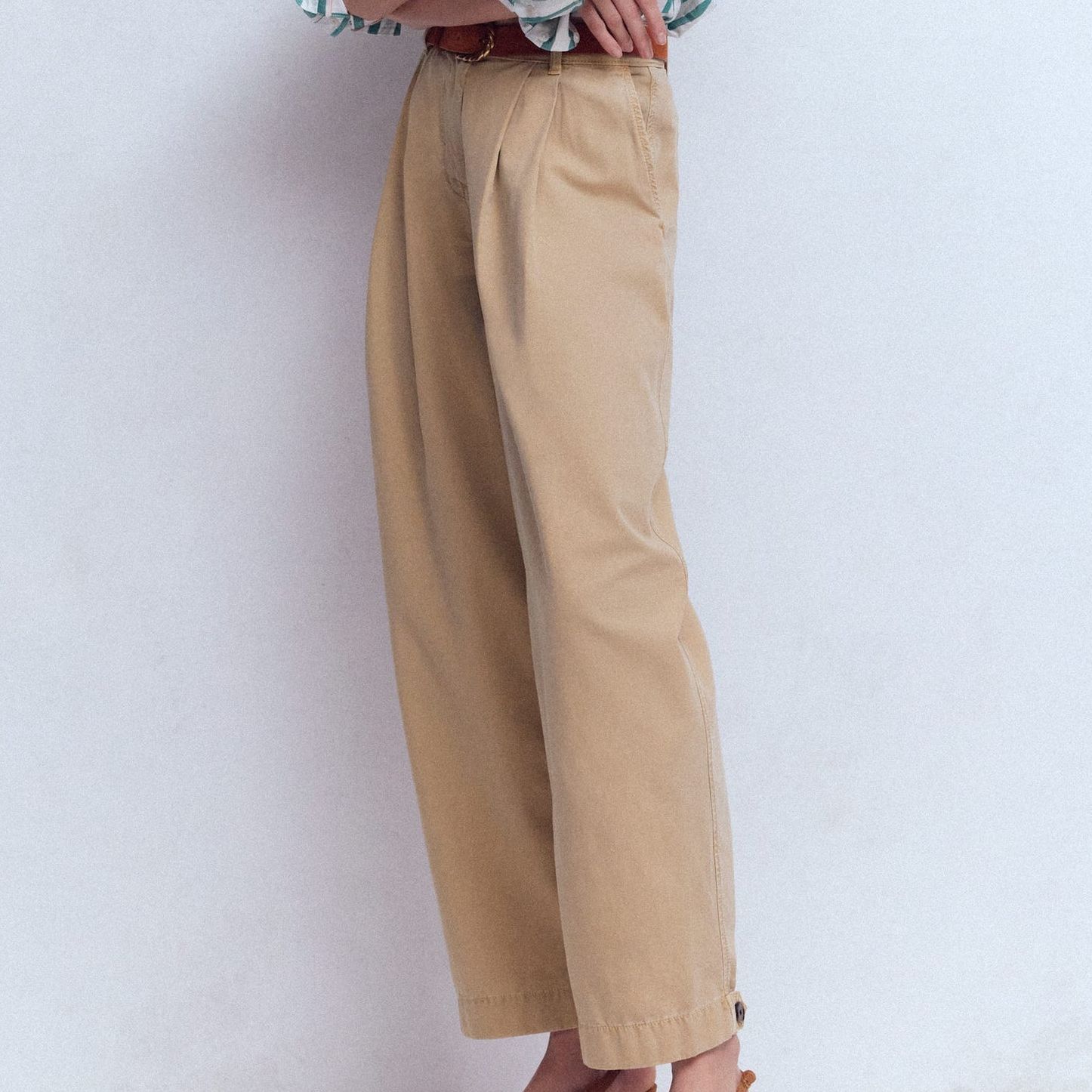 Pleat Barrel Leg Trousers-Stone