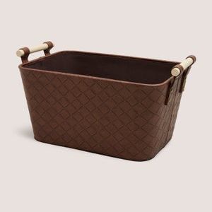 Brown Faux Leather Woven Storage Basket