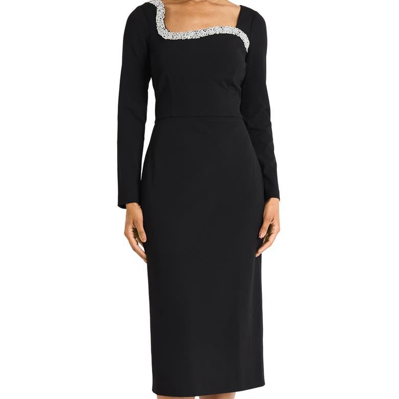 Beaded Long Sleeve Midi Dress