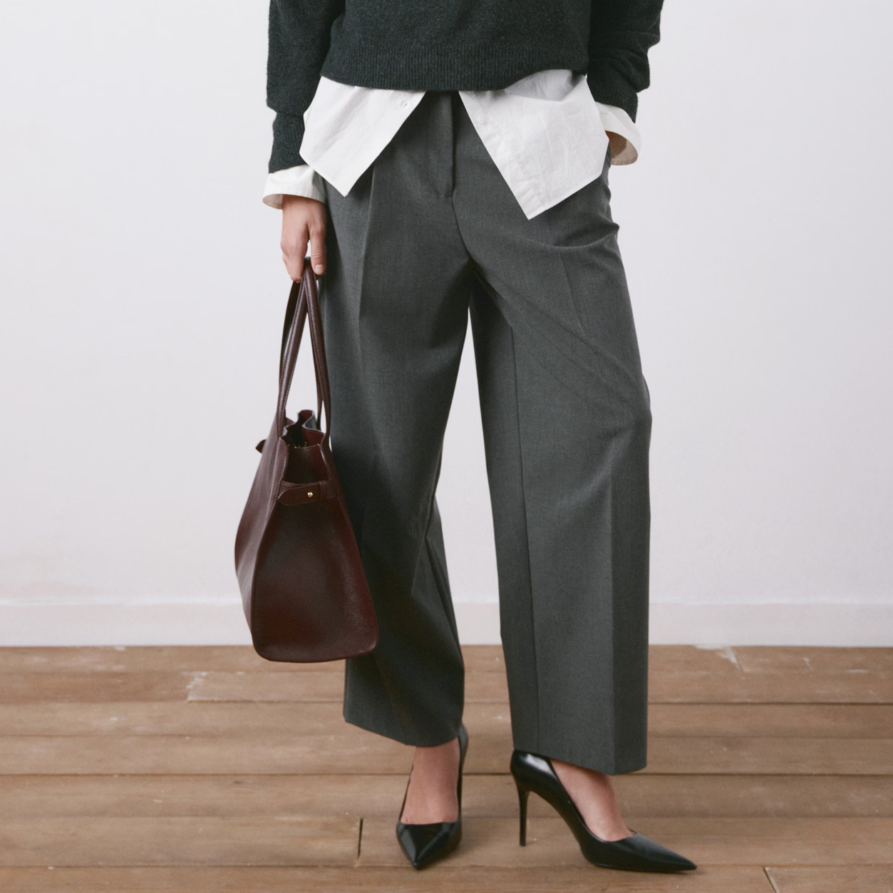 grey tailored trousers from Mango