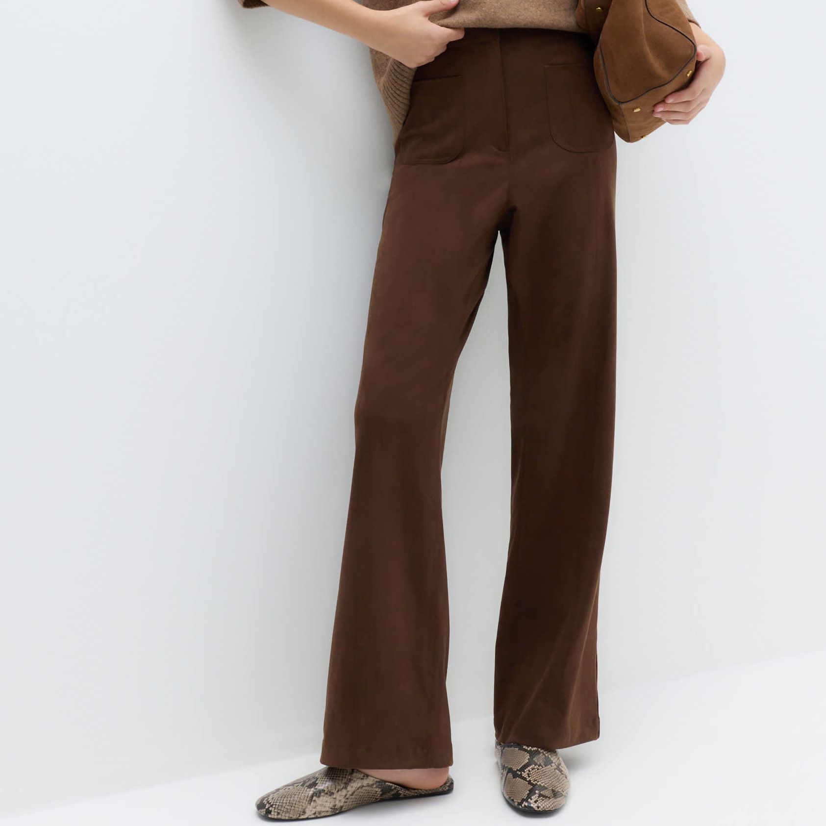Faux Suede Straight Leg Trousers