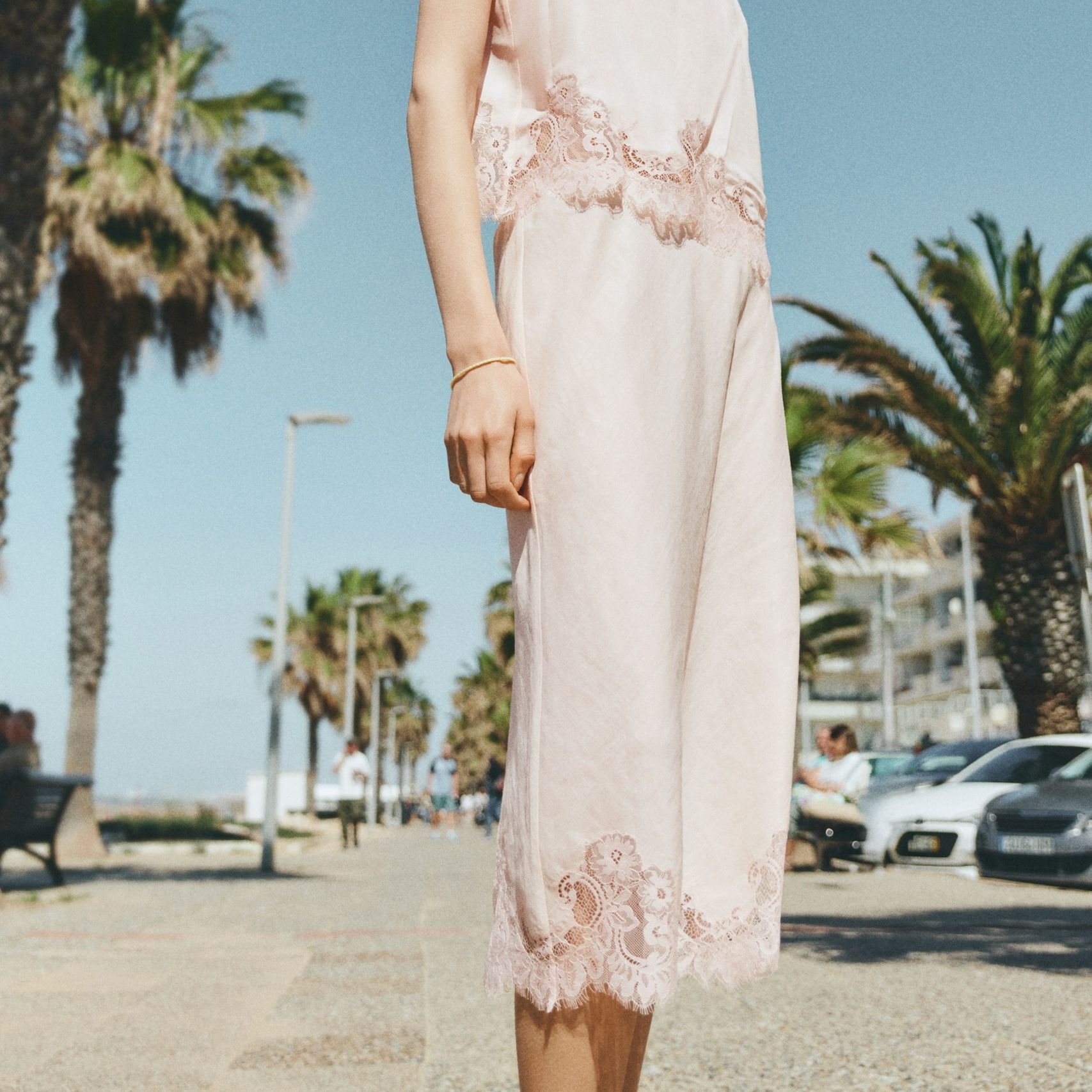 Lace-Trimmed Ramie Skirt
