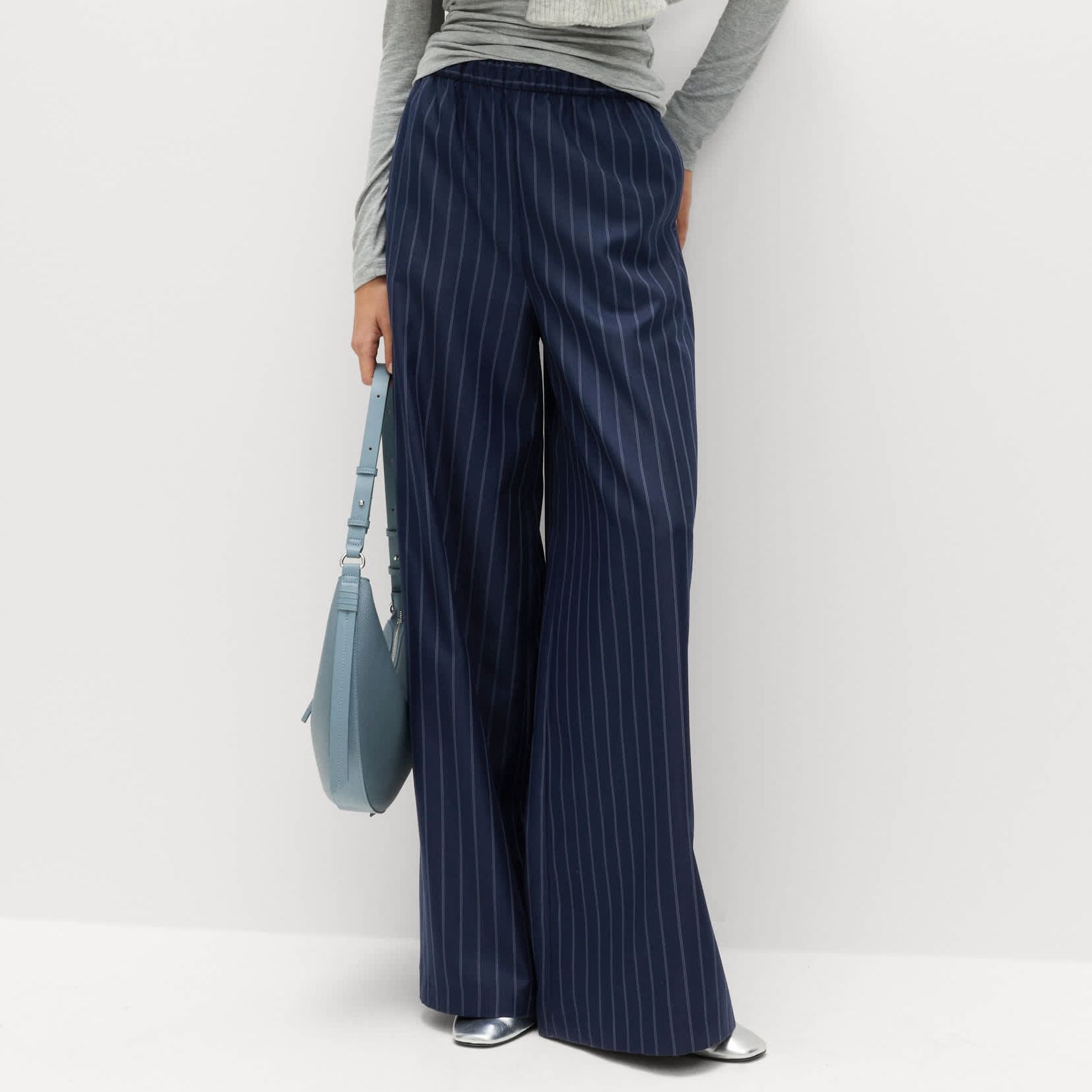 Pinstripe Elasticated Waist Wide Leg Trousers