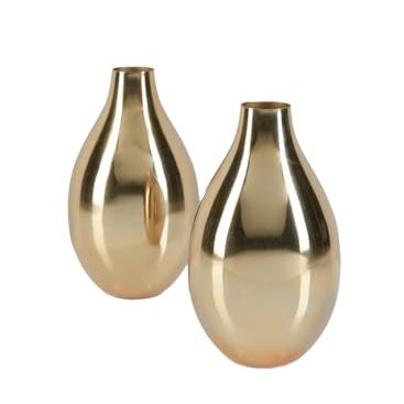 Serene Spaces Living 2 Metallic Gold Flower Vase, Golden Teardrop Shape Vase, Use as Home Decor for Table, Living Room Centerpiece for Plants and Greenery