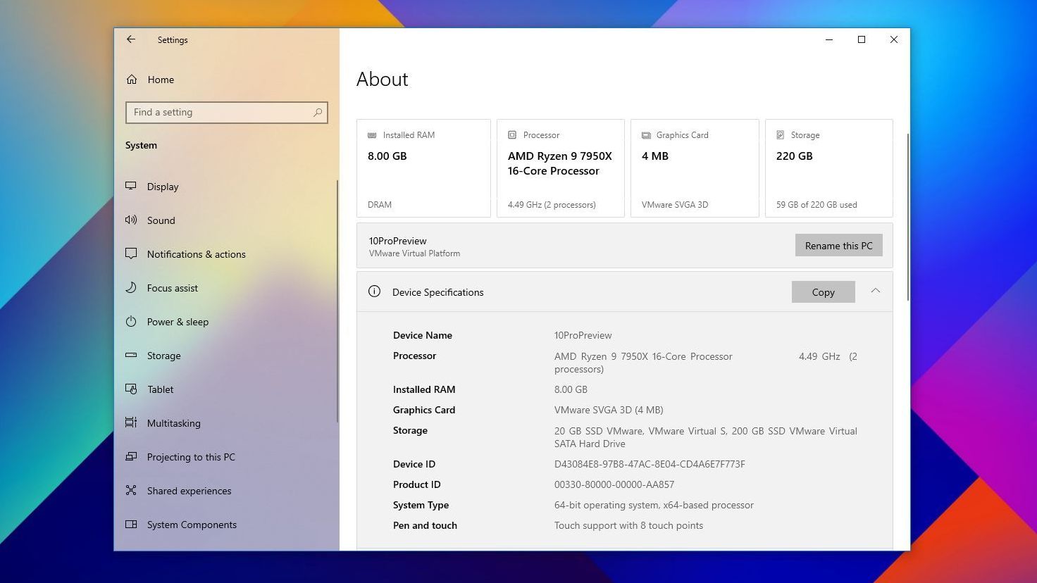 Windows 10 check specs details