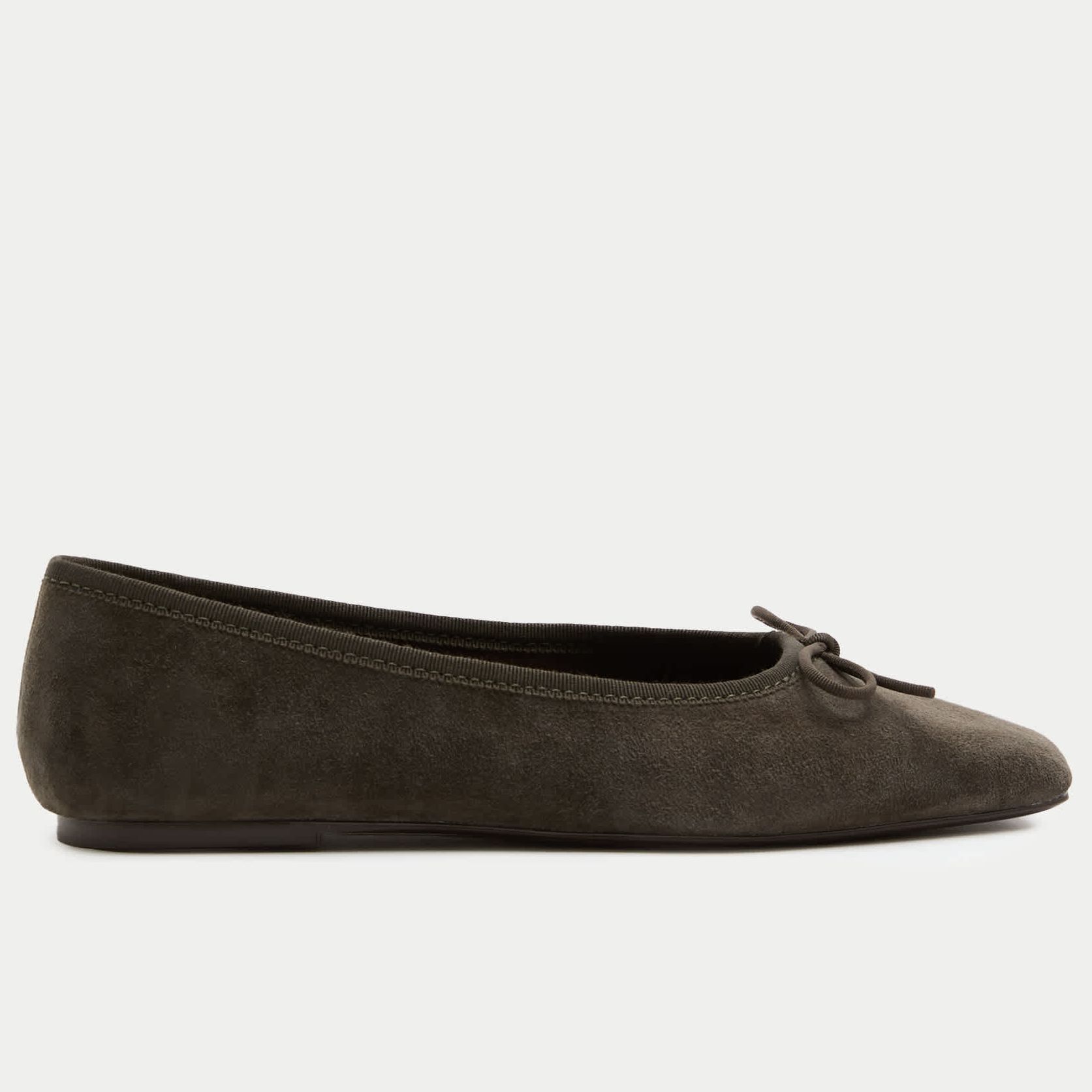 Suede Bow Square Toe Ballet Pumps