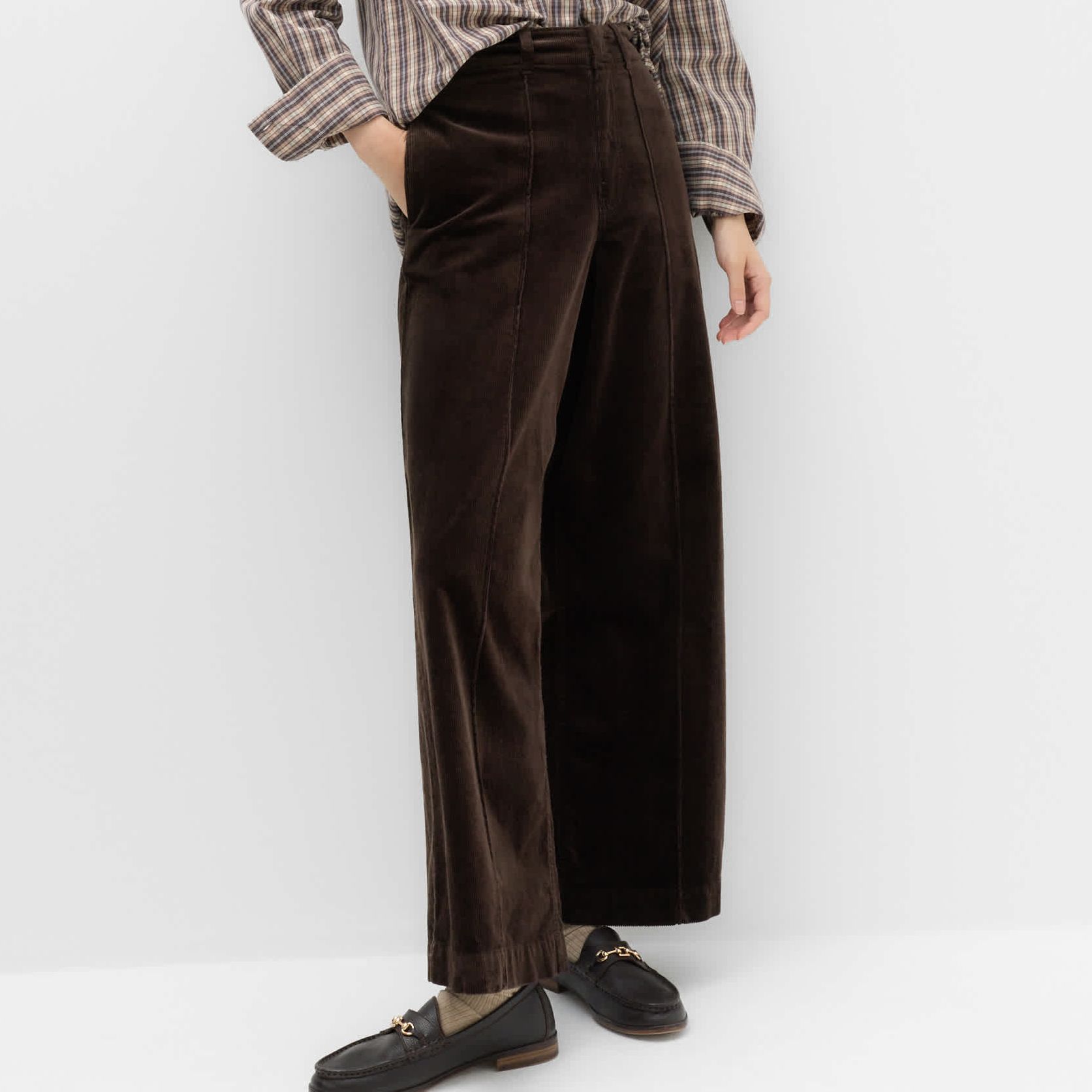 Cord Pintuck Wide Leg Trousers