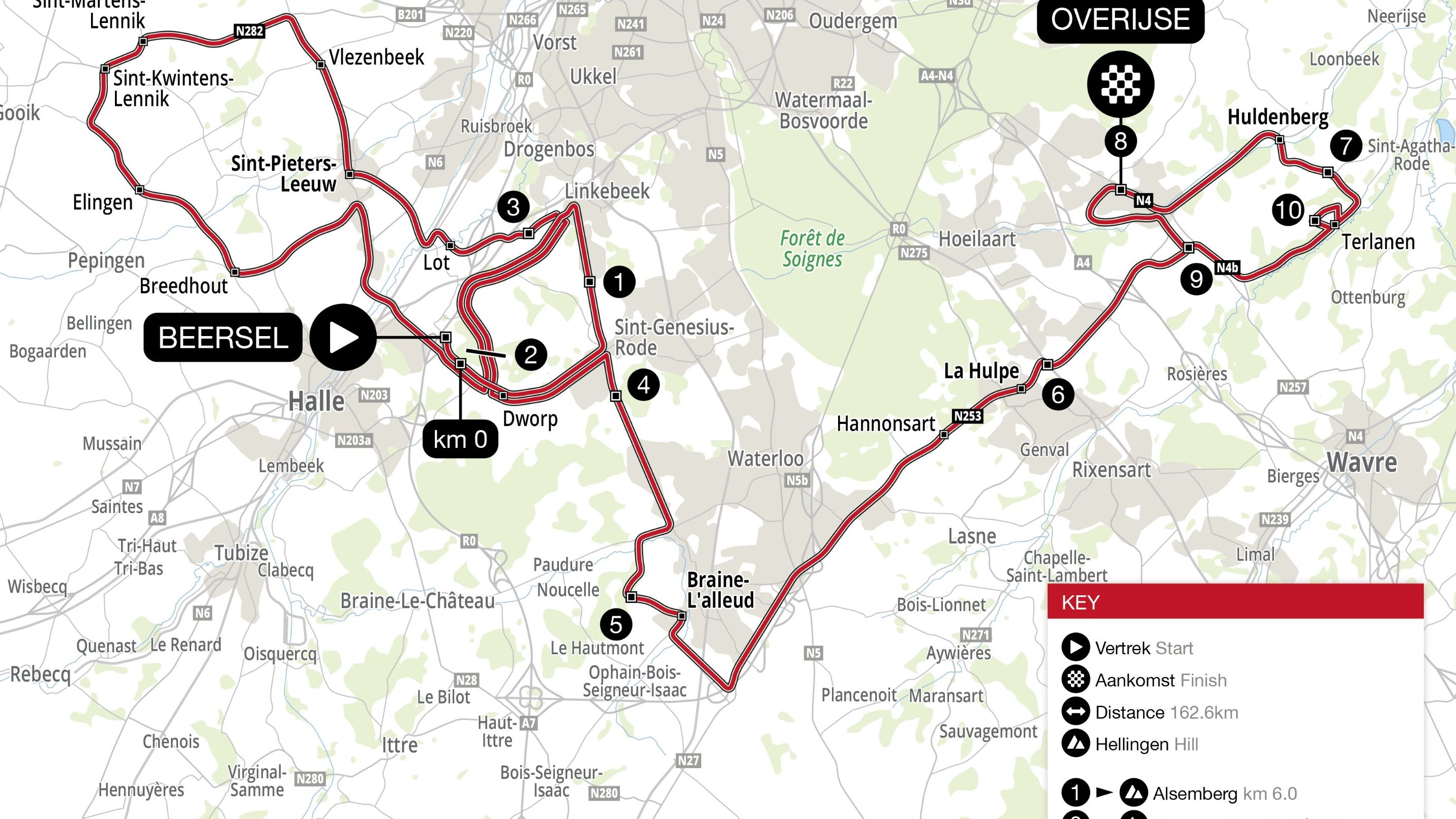 The map of the 2026 Brabantse Pijl