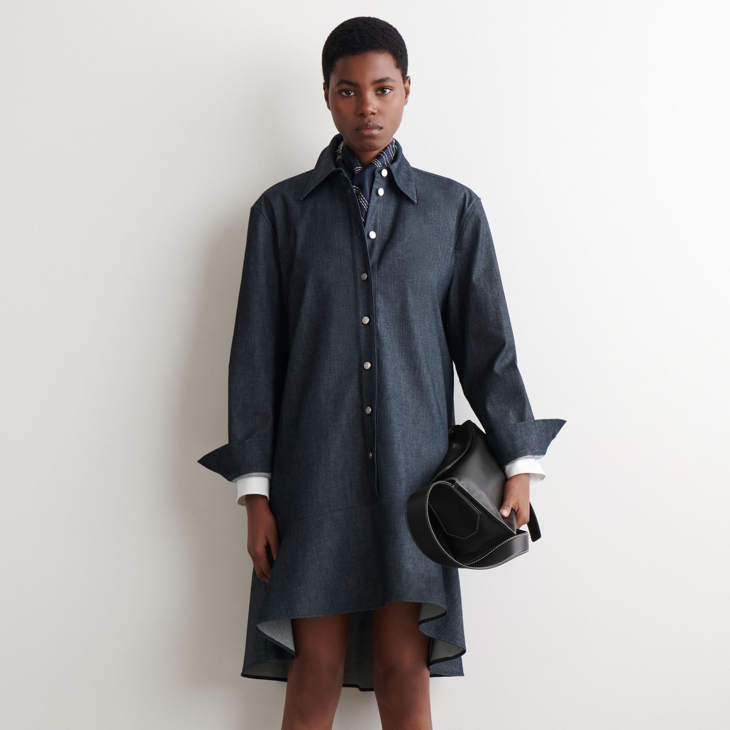 Flared Denim Mini Shirt Dress
