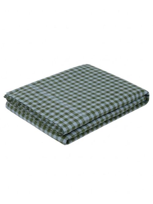 Fern Green & Dusk Blue Colour Drenched Gingham Linen Blend Flat Sheet