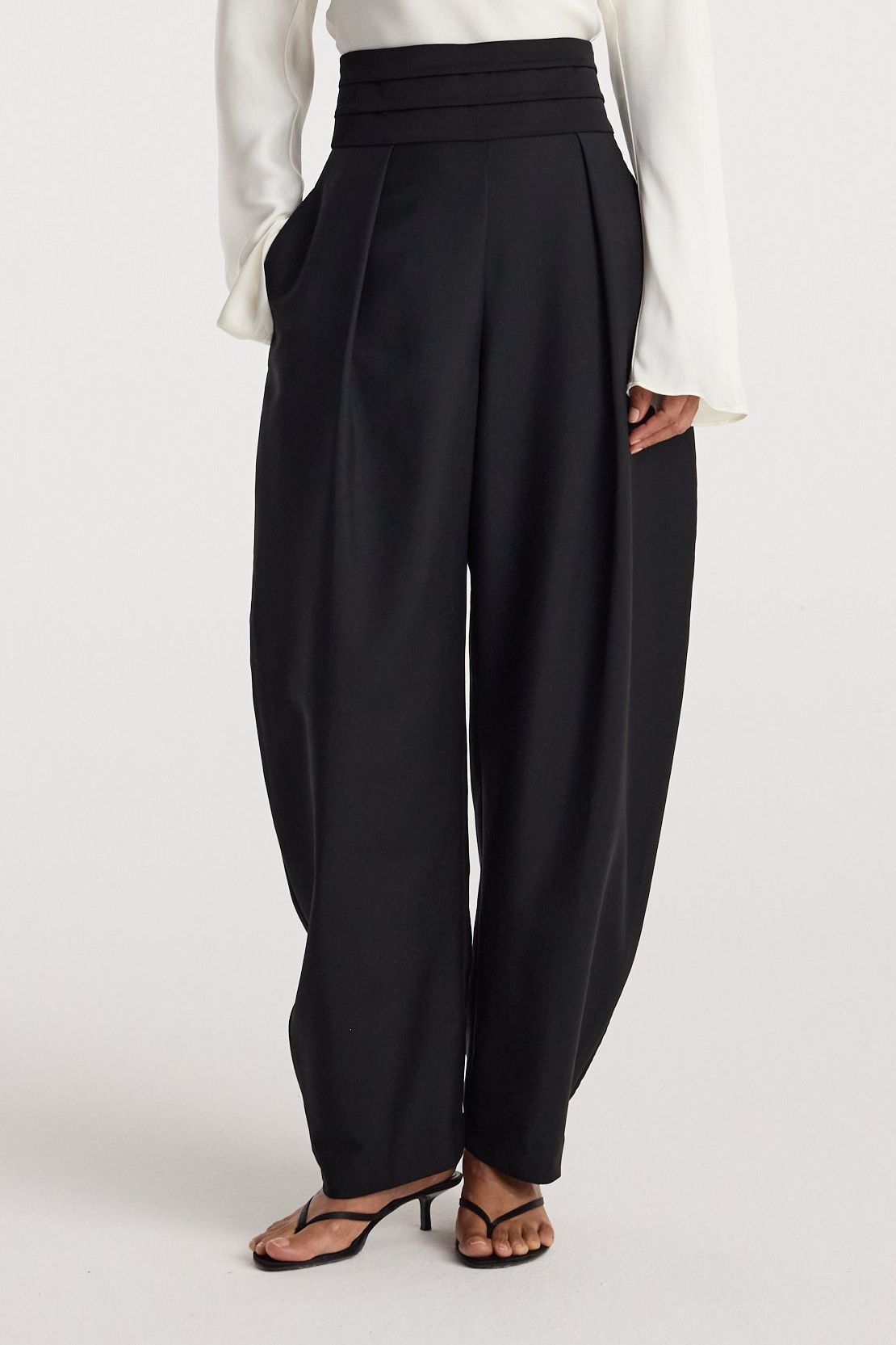 Puck - Sculptural Cumberband Trousers | Black