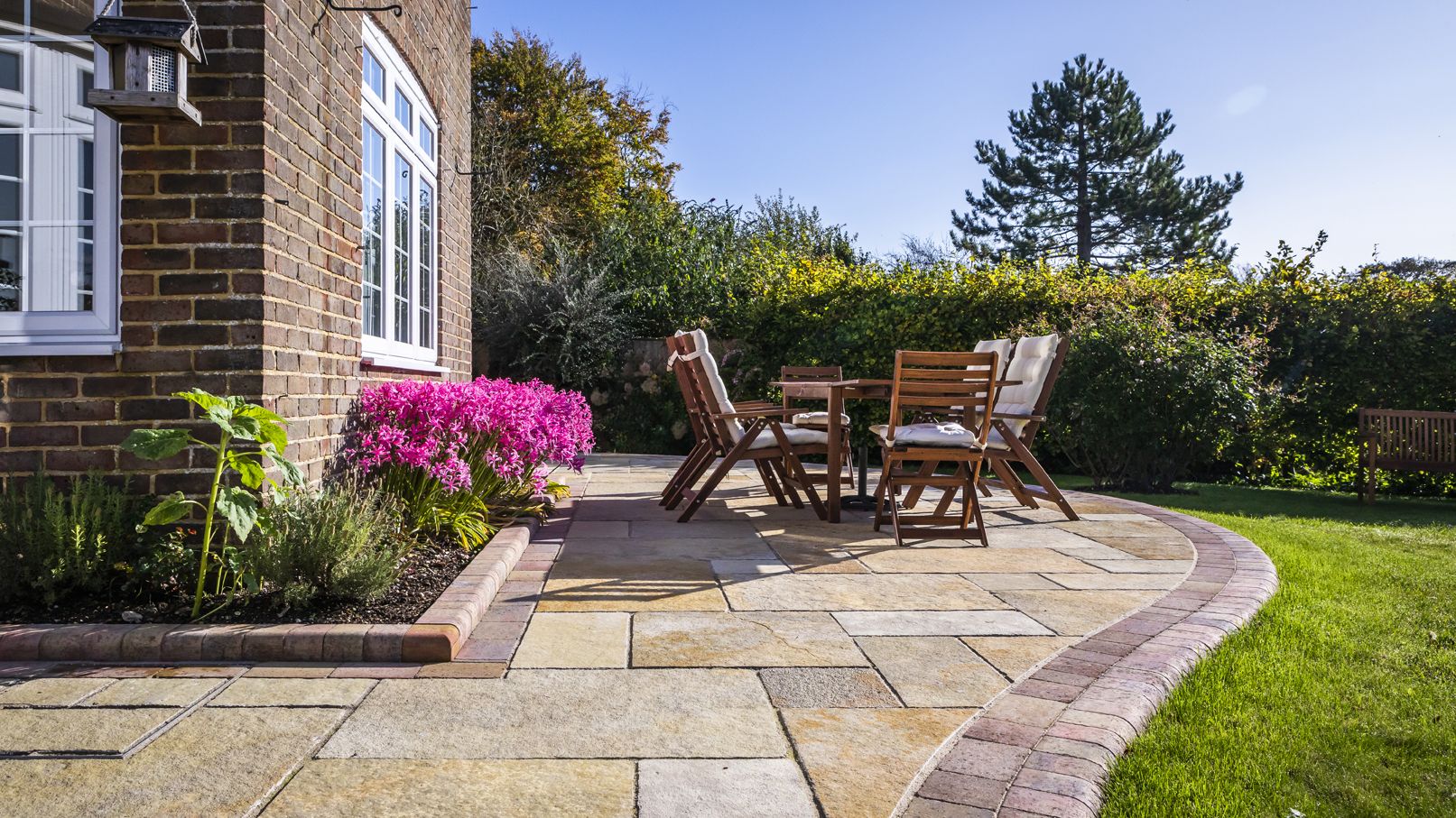 Indian sandstone patio with seating area