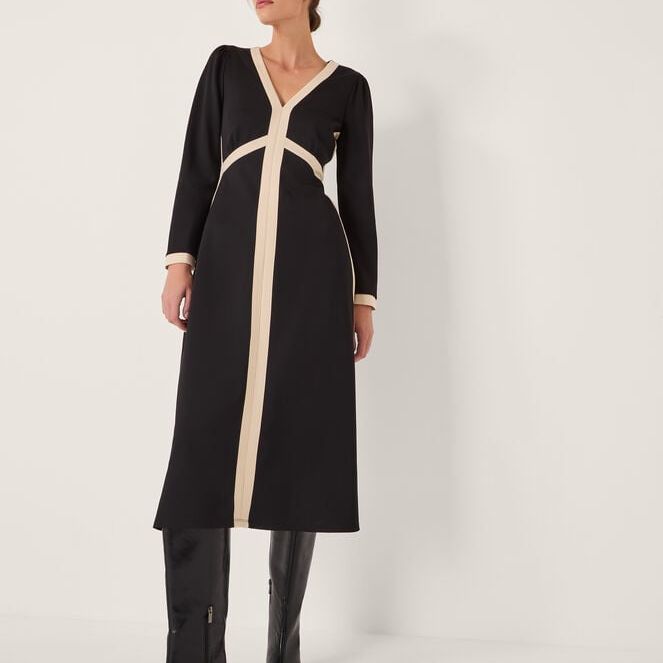 Paloma Contrast Panel Jersey Midi Dress Black