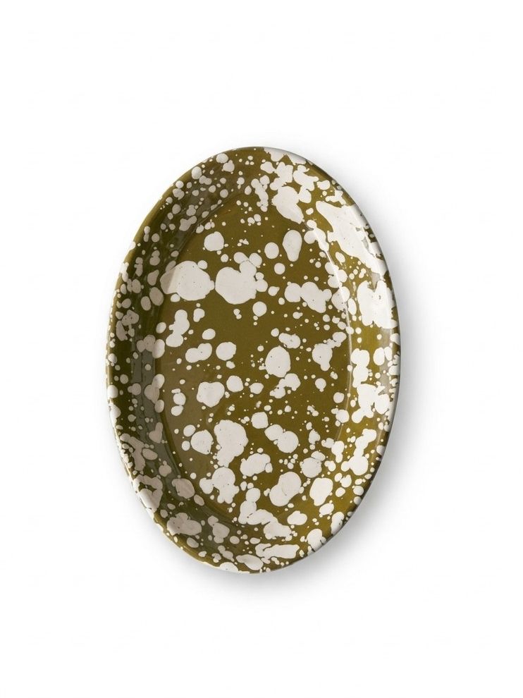 Splatter Enamel Platter | Olive/ecru