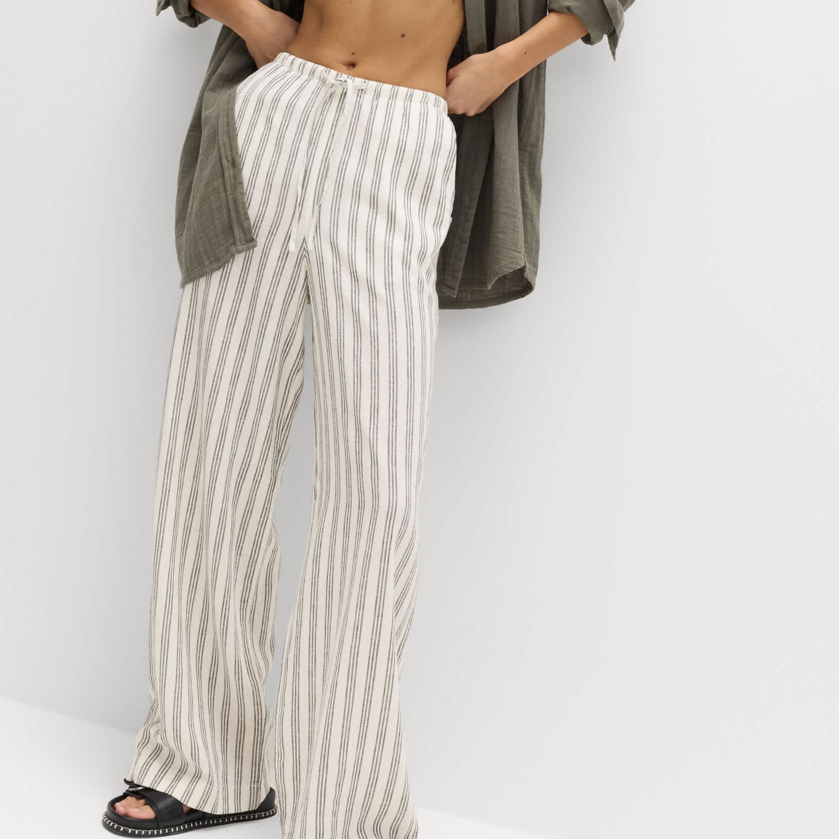 Linen Rich Drawstring Wide Leg Trousers