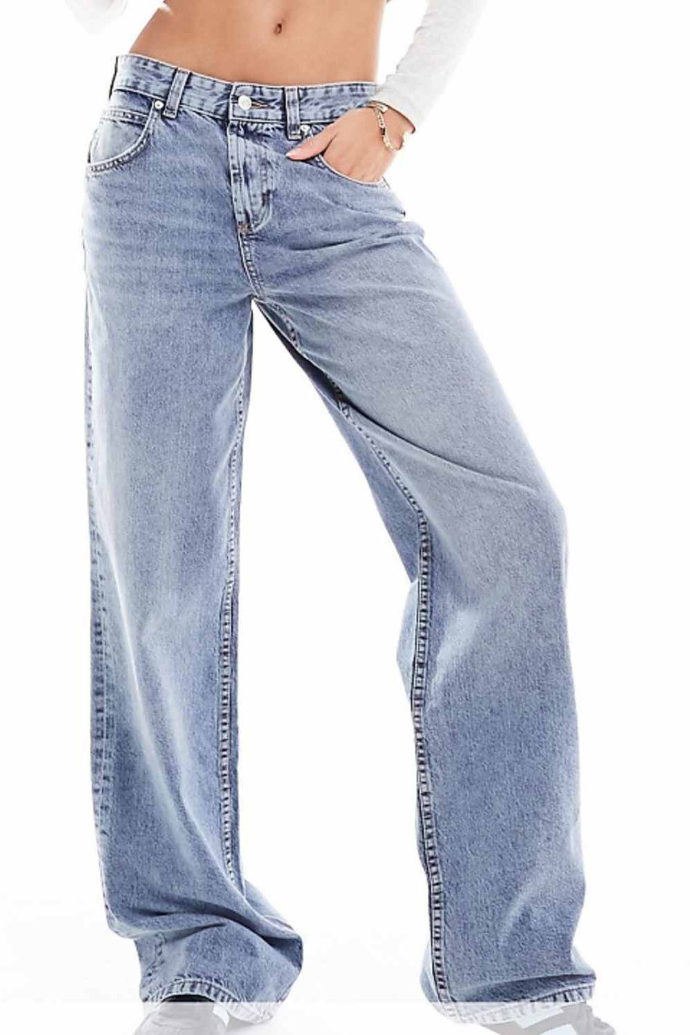 Asos Design Tall Low Rise Baggy Jeans in Mid Blue