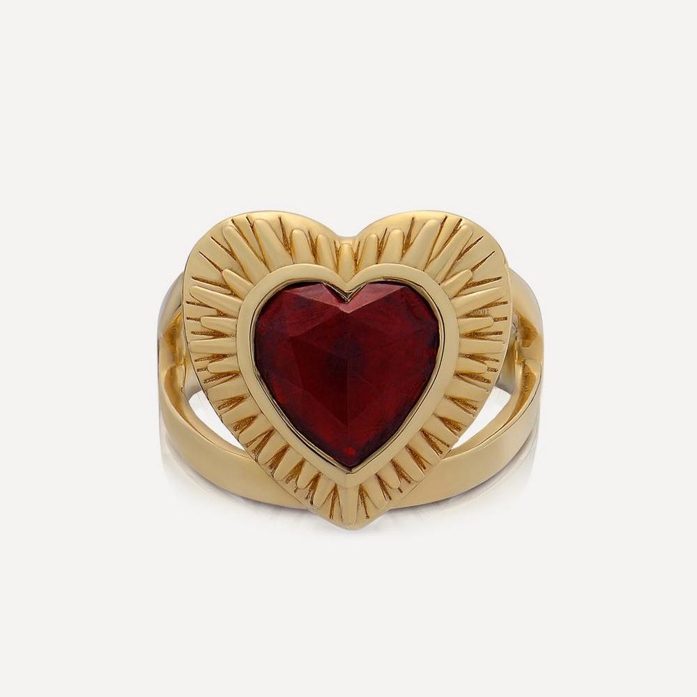 22ct Gold-Plated Electric Love Statement Garnet Heart Ring