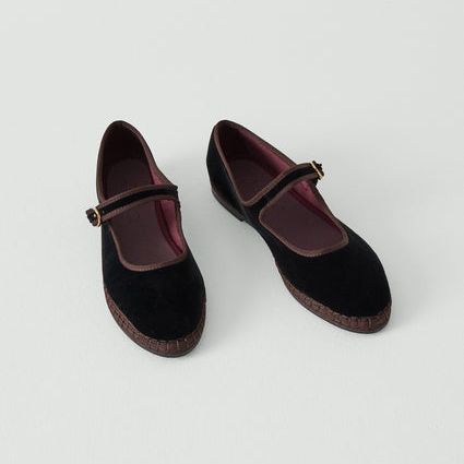 Flabelus Velvet Mary Jane Shoes | Black/brown