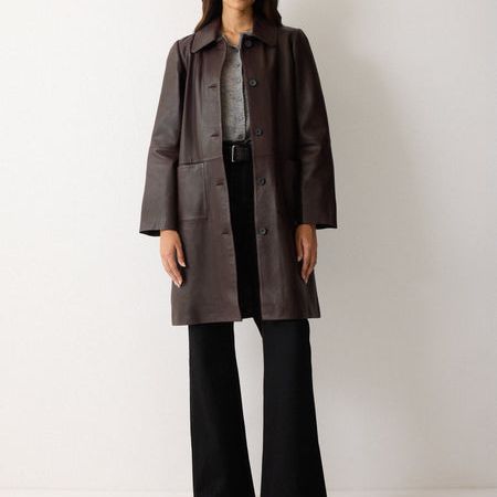 Leather Knee Length Coat | Purple