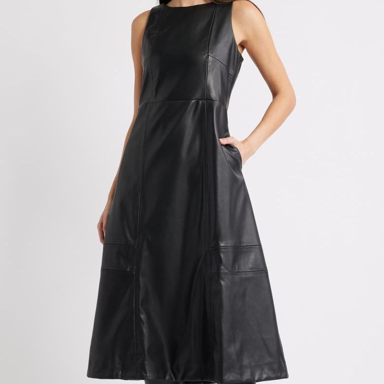 Structured Faux Leather Midi Dress