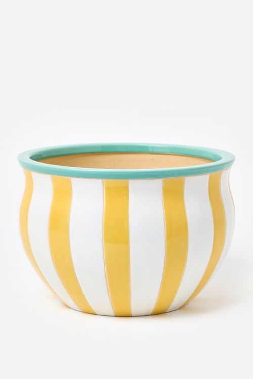 Yellow Striped Ceramic Plant Pot