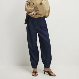Navy Clean Waist Balloon Leg Jeans