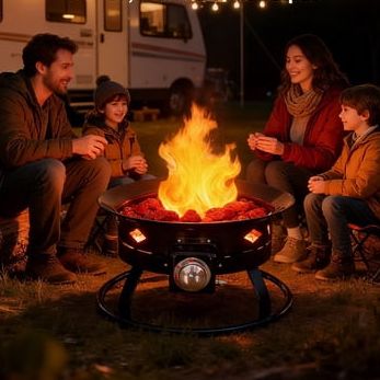 Edx 19-Inch Portable Propane Fire Pit With Self-Igniter, 58,000 Btu Round Smokeless Outdoor Fire Bowl With Lava Rocks &amp;amp; Fabric Handle, for Camping, Patio, Backyard, Rv, Black