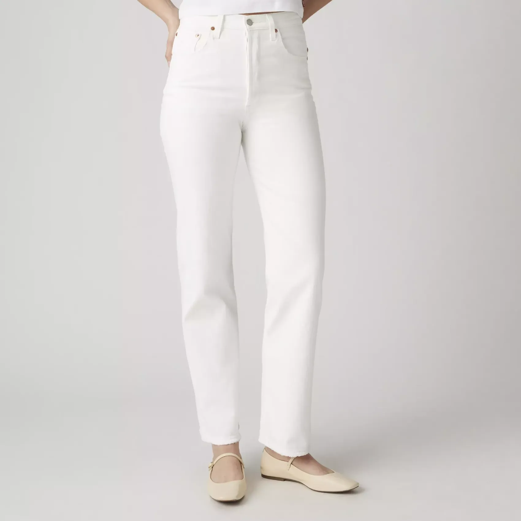 Levi's White Ribcage Straight-Leg Ankle Jeans
