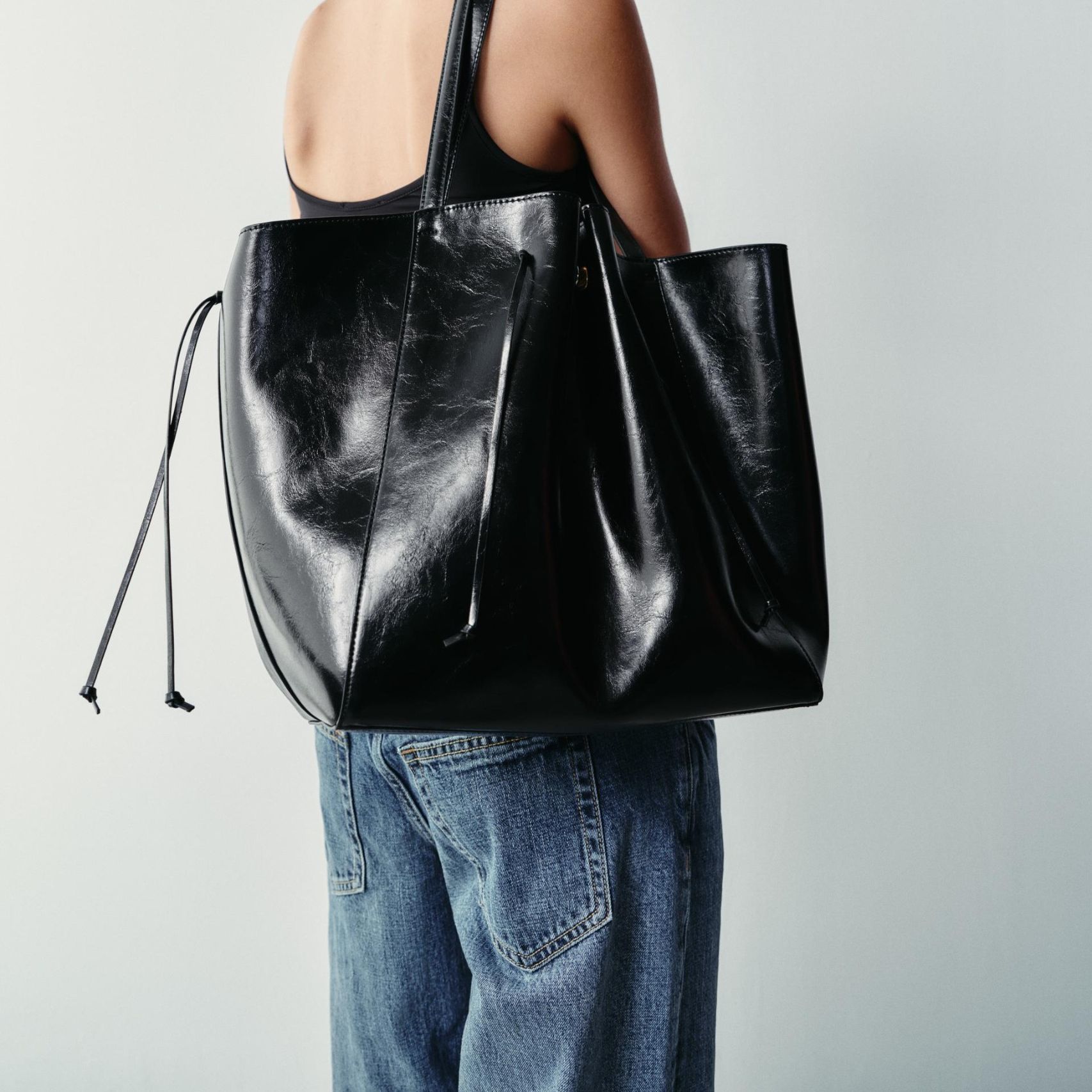 Gathered Tote Bag - Black - One Size Only