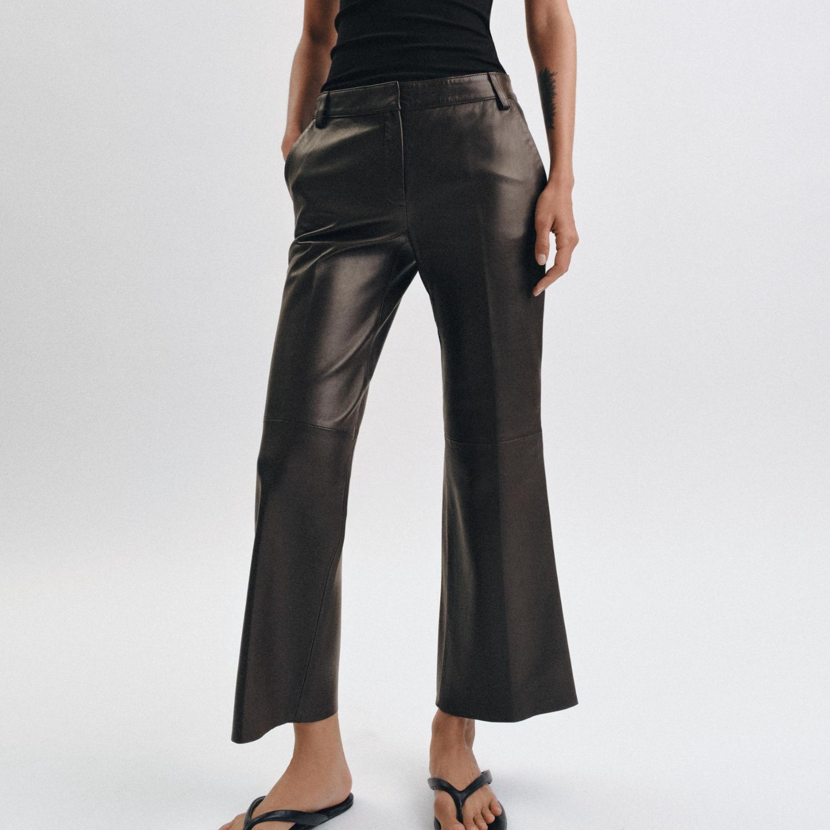 Zw Collection Limited Edition Flare Leather Trousers - Brown - Xs