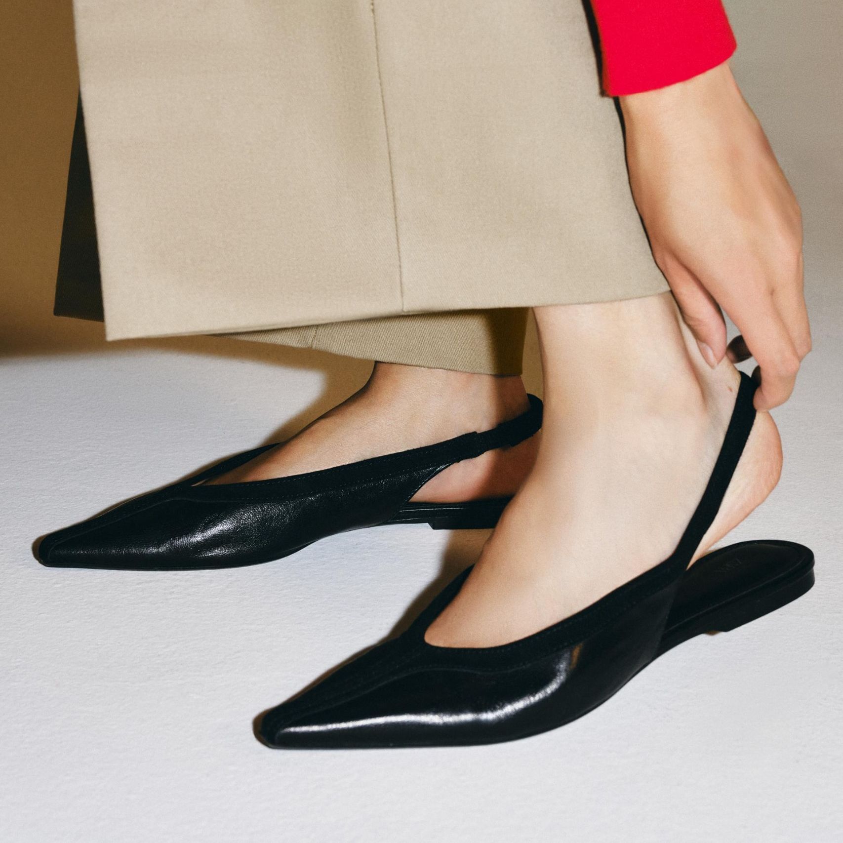 Leather Slingback Shoes - Black - 2