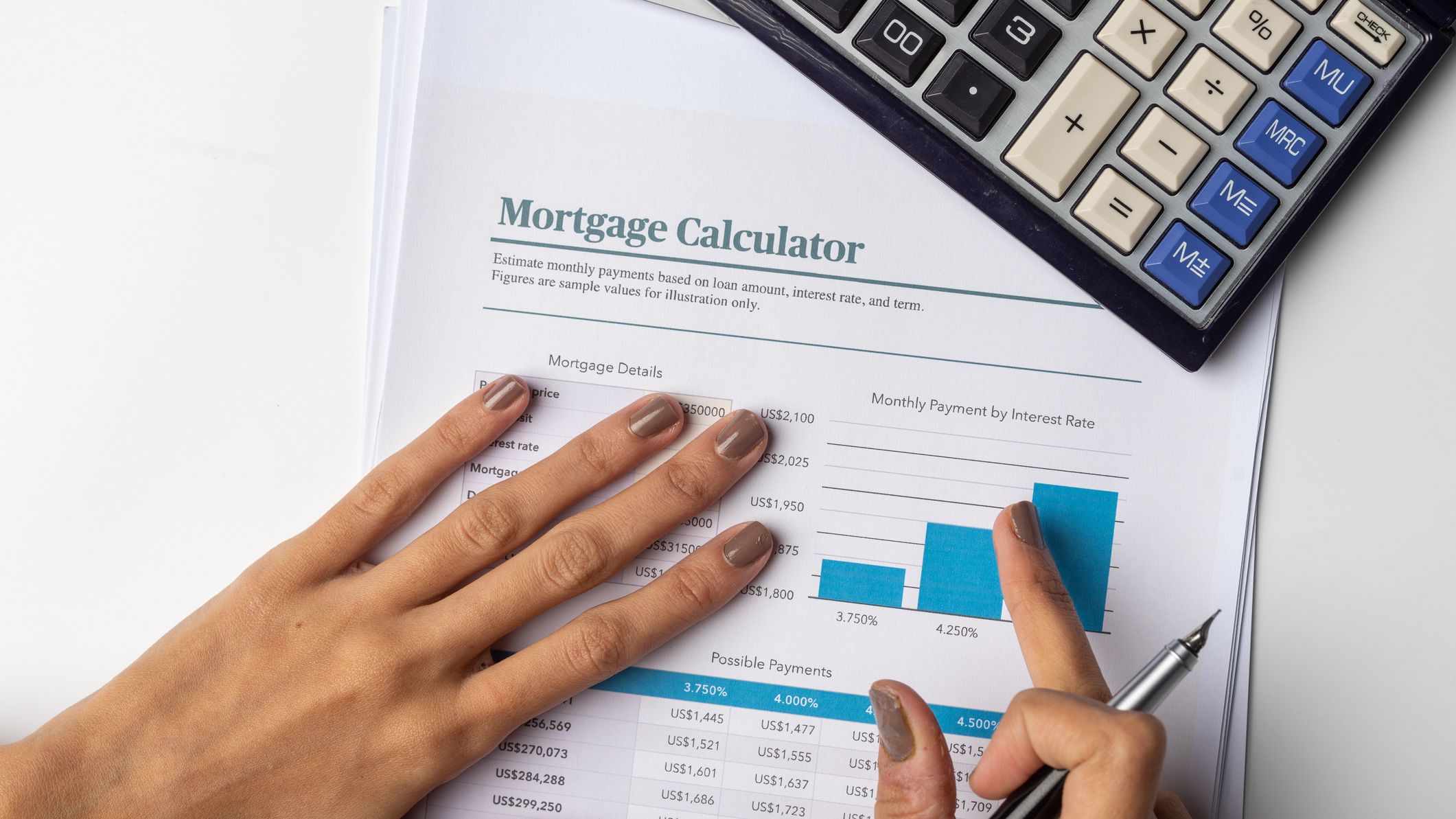 A person going over their mortgage payment options.