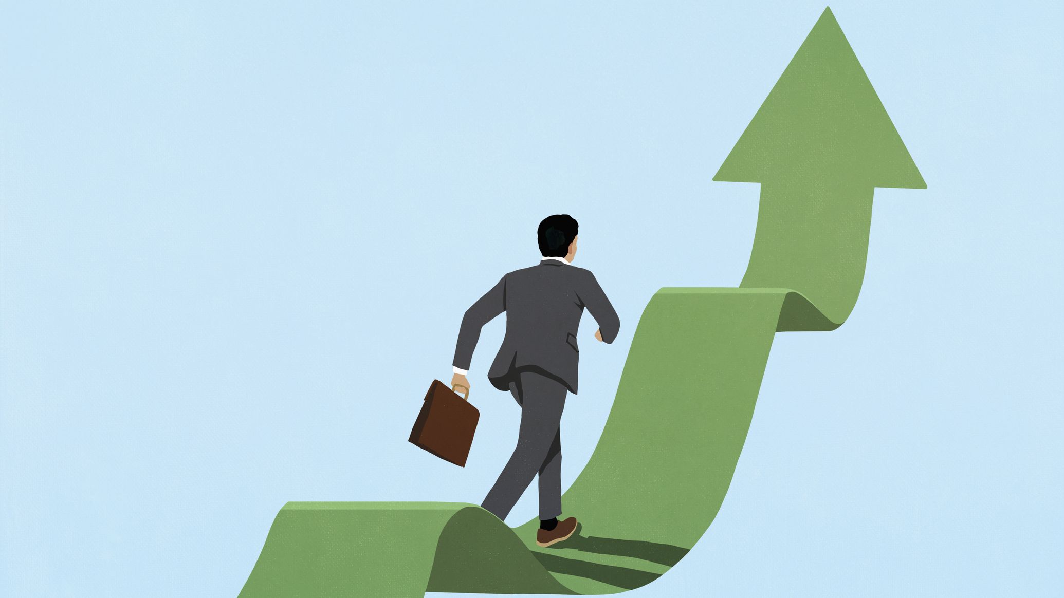 a man climbs an arrow indicating he's on the right track to earn higher rates