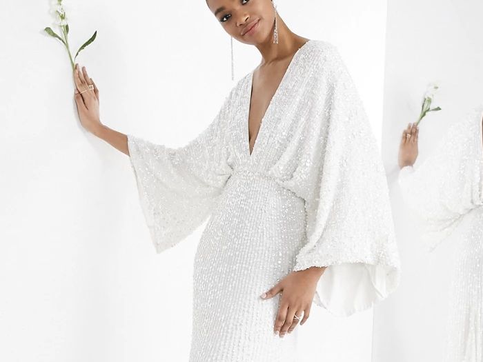 asos edition embroidered & beaded flutter sleeve wedding dress Flutter Sleeve Wedding Dress by Adrianna Papell 40385 – ABC Fashion main image 0