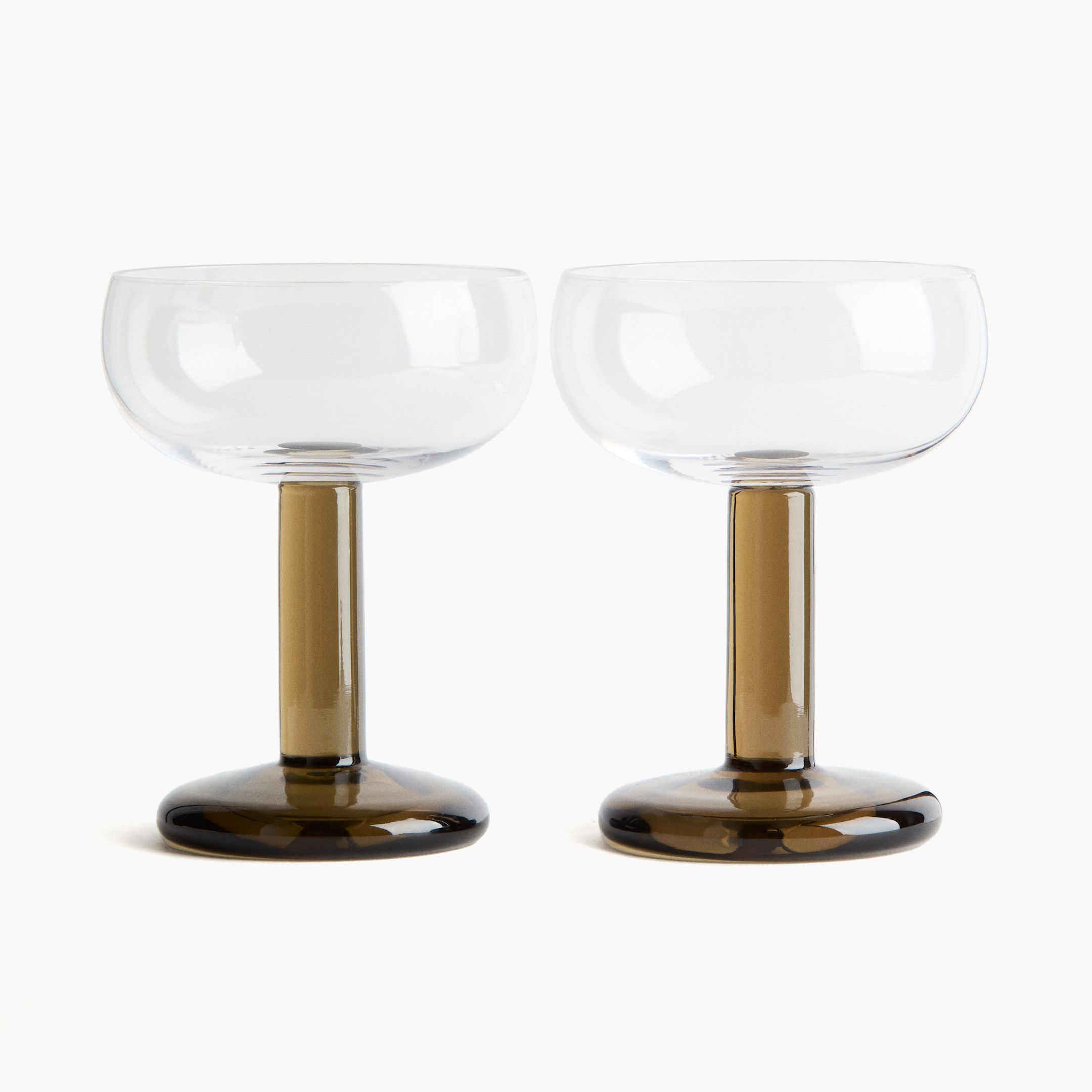 2-Pack Hand-Blown Coupe Glasses - Transparent/olive Green