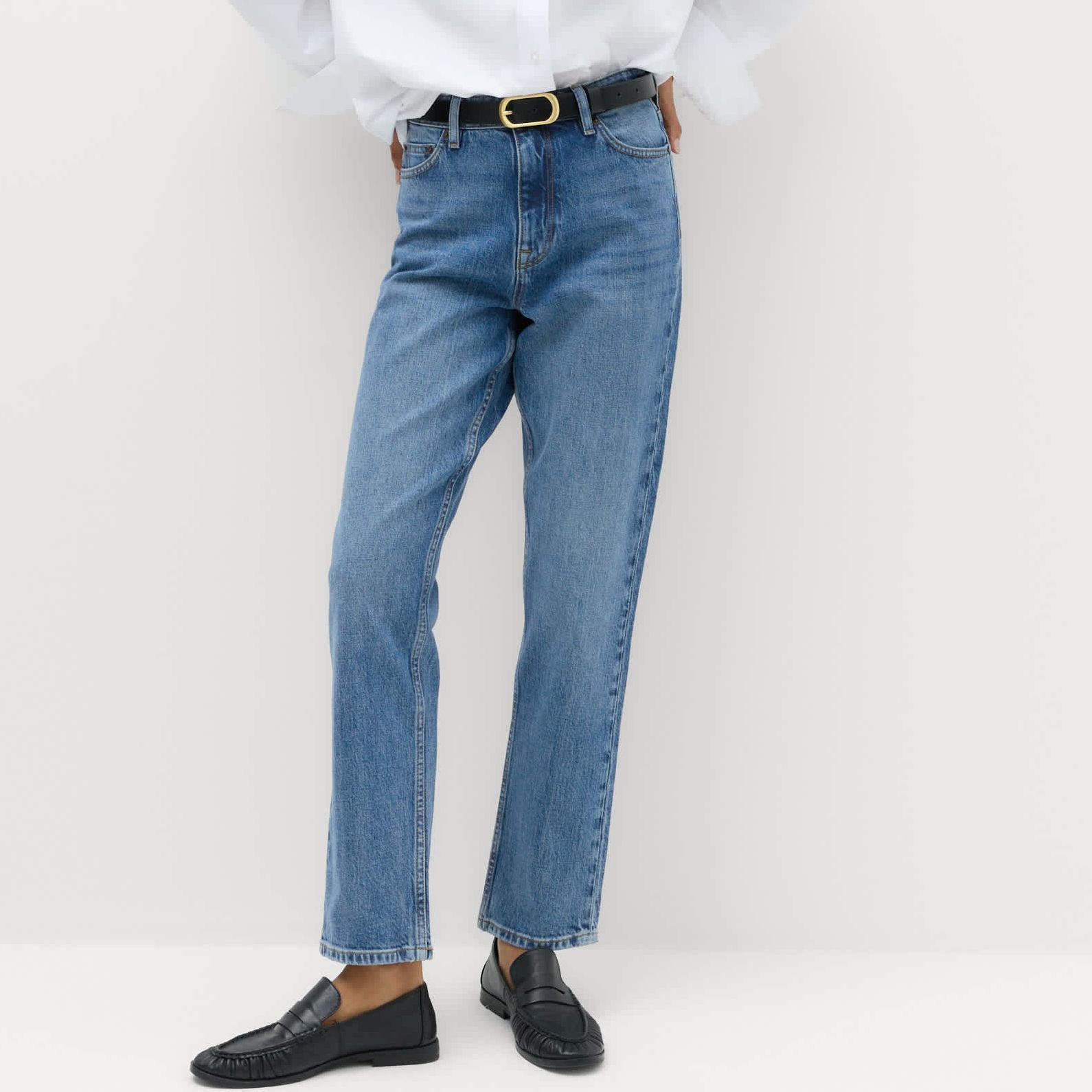 Mid Rise Straight Leg Ankle Length Jeans