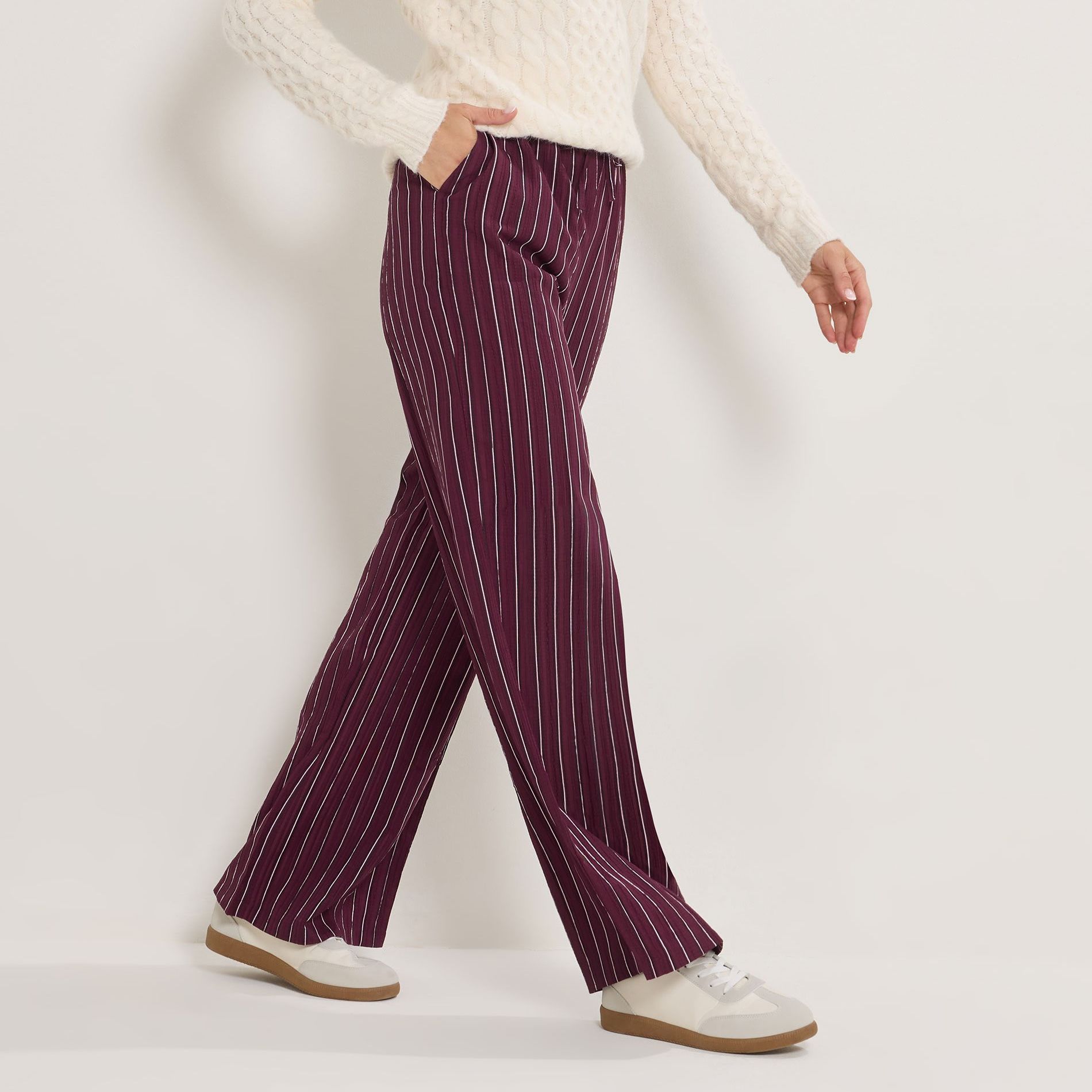 Lts Tall Burgundy Red Striped Wide Leg Trousers