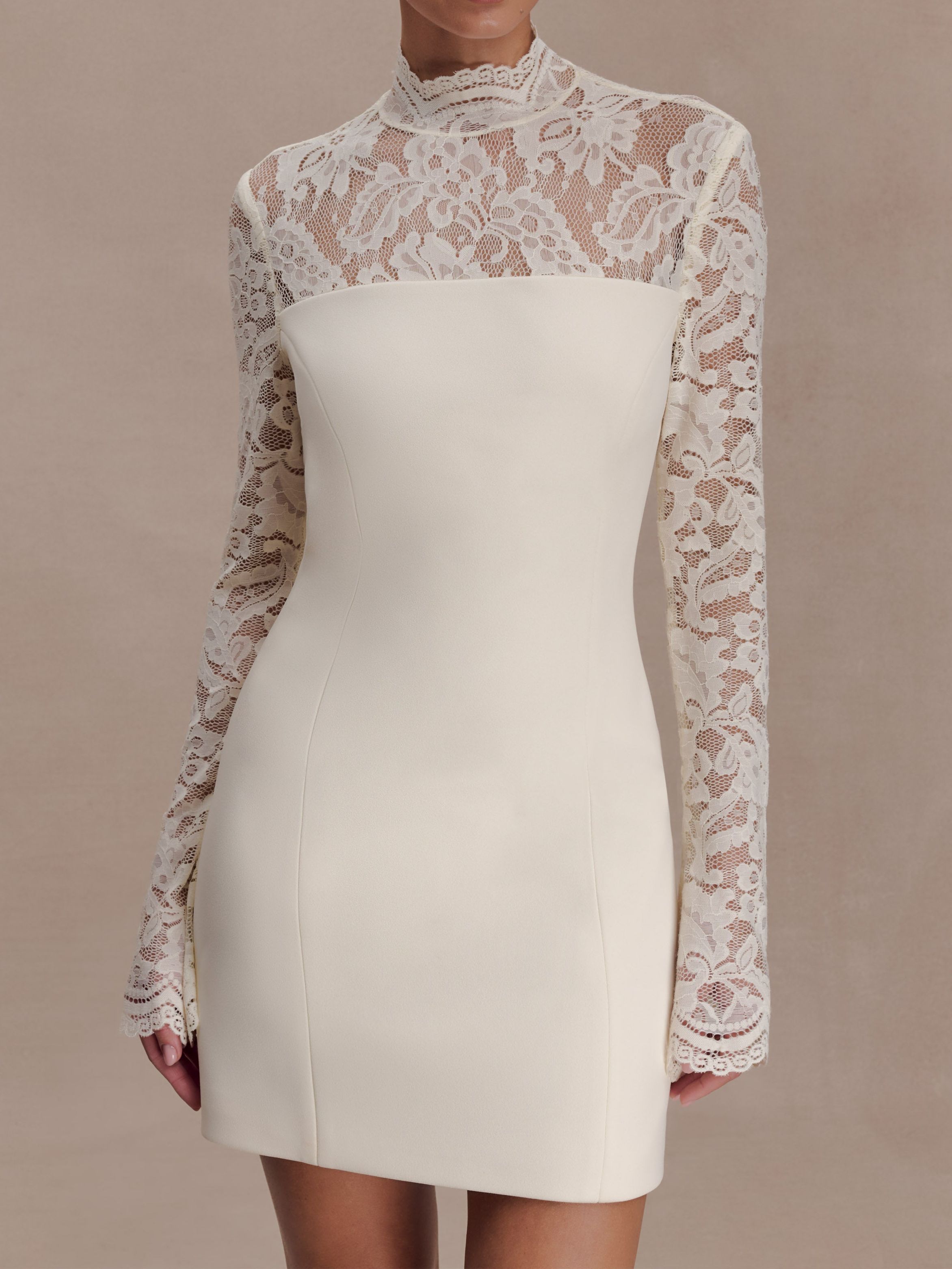 Aurelie Long Sleeve Lace Mini Dress - Ivory