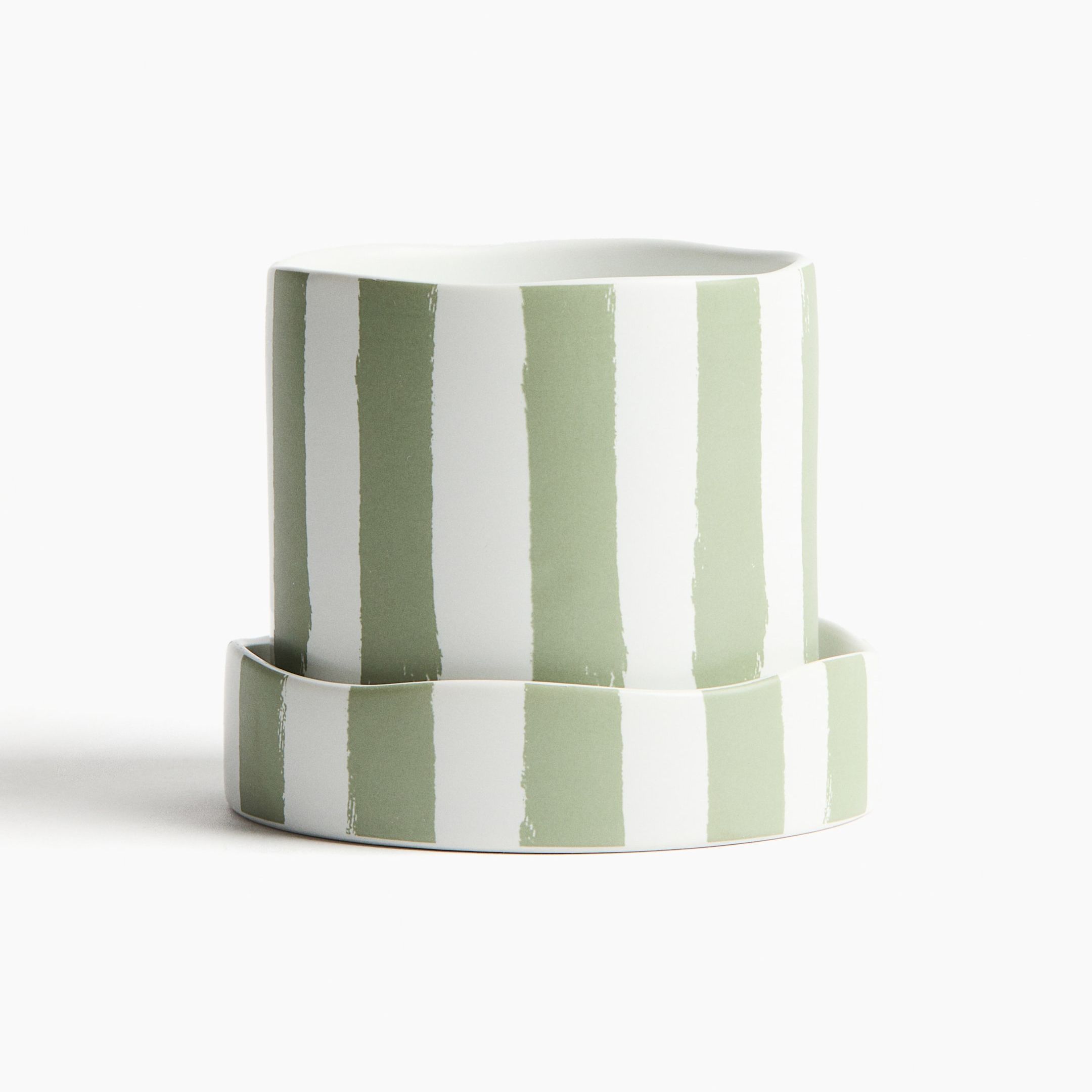 Patterned Plant Pot and Saucer - White/black