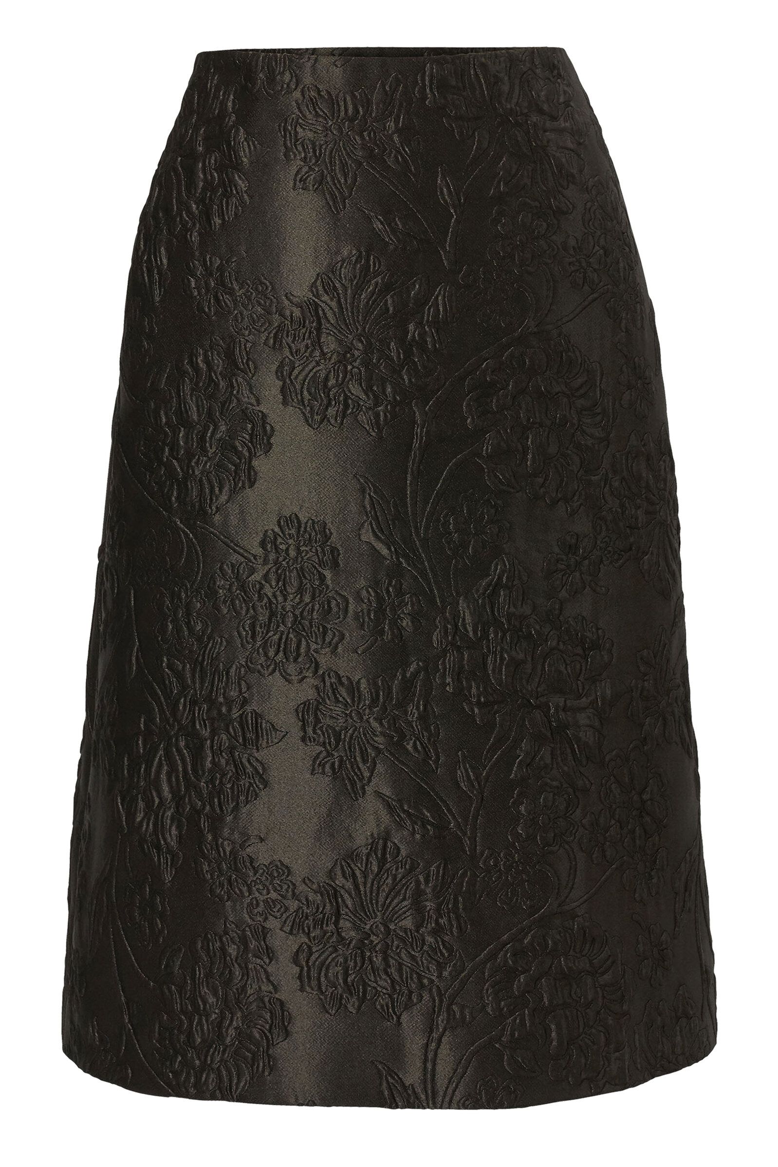 Floral Cloque Lurex Jacquard Knee-Length Skirt