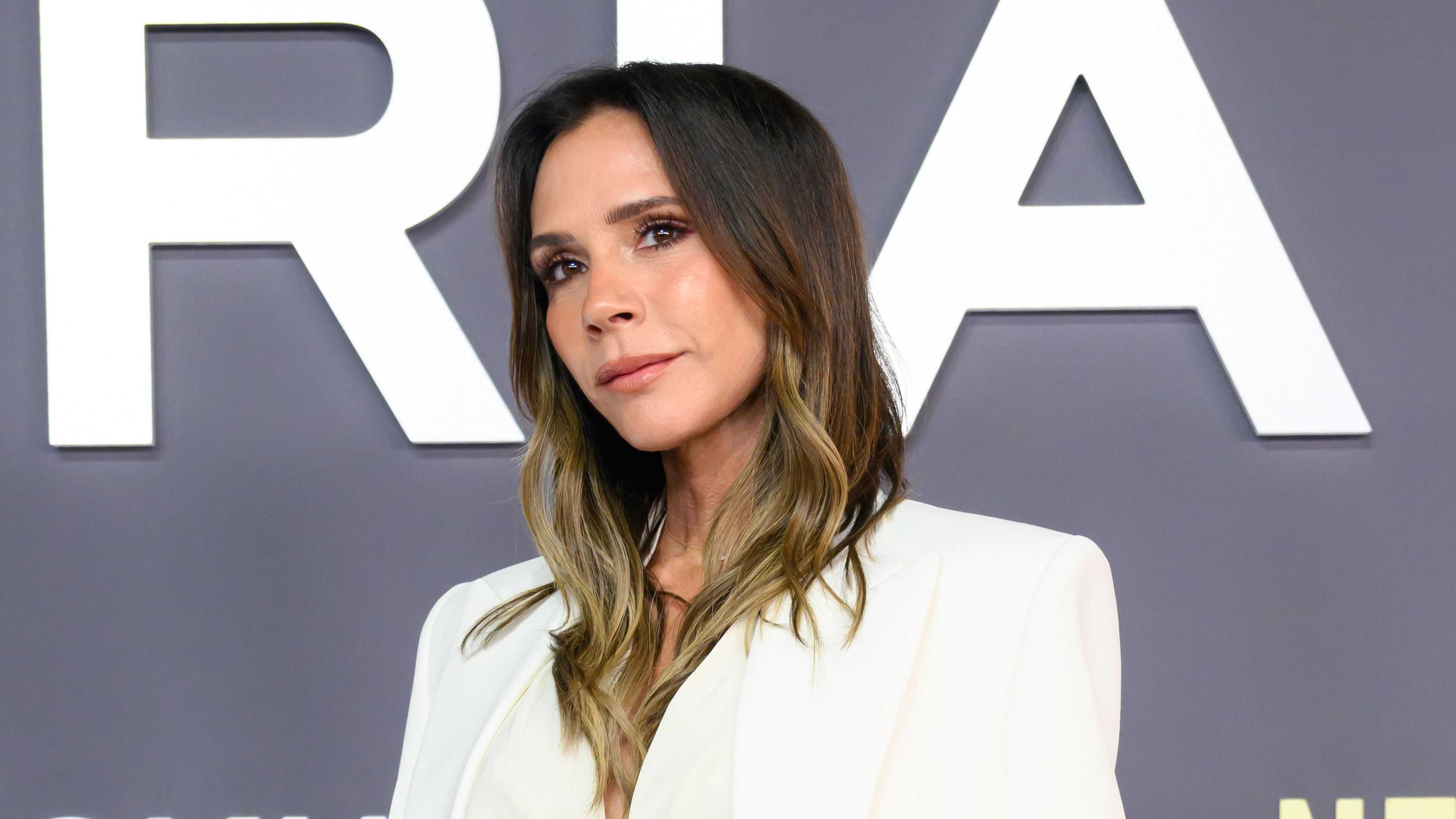LONDON, ENGLAND - OCTOBER 08: Victoria Beckham attends the &amp;amp;quot;Victoria Beckham&amp;amp;quot; World Premiere at the Curzon Mayfair on October 08, 2025 in London, England. (Photo by Karwai Tang/WireImage)