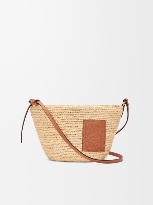 Slit Pochette Bag in Raffia and Calfskin