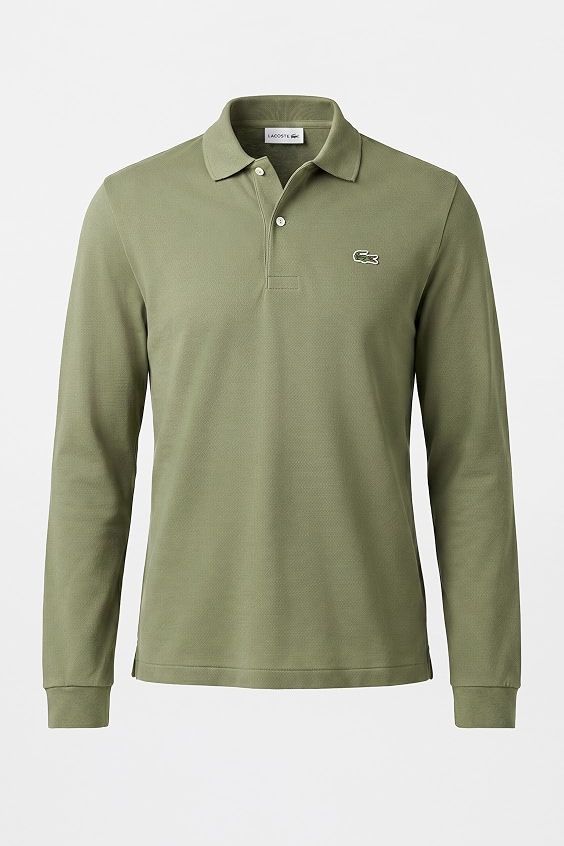 Original Long Sleeve Cotton Pique Polo - Kaki