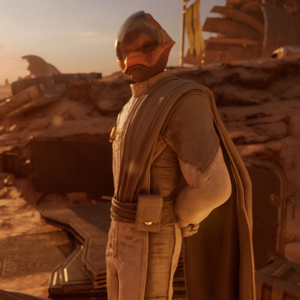 Star Wars: Galactic Racer - A racer standing beside sandy dunes