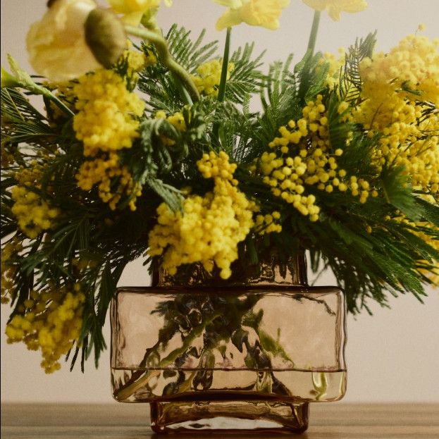 H&amp;amp;M light brown large vase with yellow flowers in